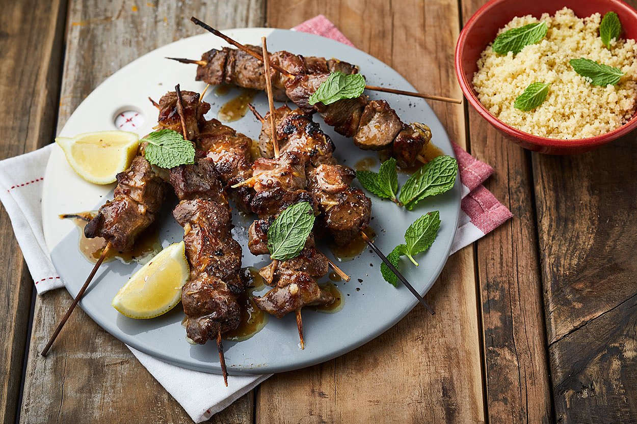 Roasted Garlic & Lemon Lamb Kebabs on Couscous Royco® Recipes
